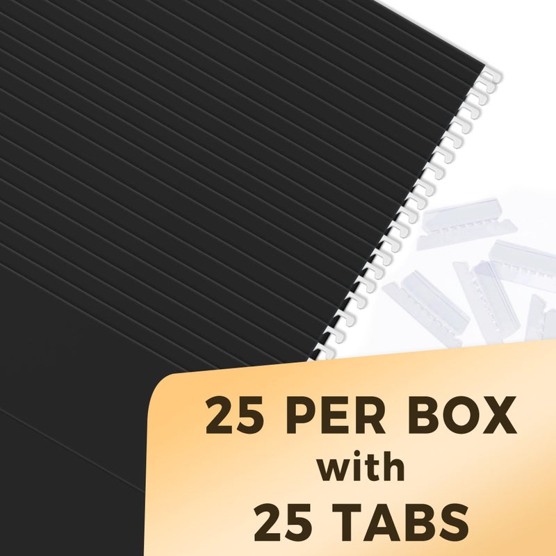 ساني مجلدات ملفات معلقة من SUNEE، لون أسود، عبوة من 25 مجلدًا بحجم الرسائل مع علامات تبويب مقطوعة بمقدار 1/5، حافظ على تنظيم ملفاتك ومستنداتك الكبيرة في المنزل والمكتب - Image 5